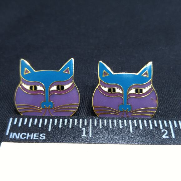 Laurel Burch "Siamese Cats" Post Earrings, 1980s Vintage Jewelry - Picture 6 of 10